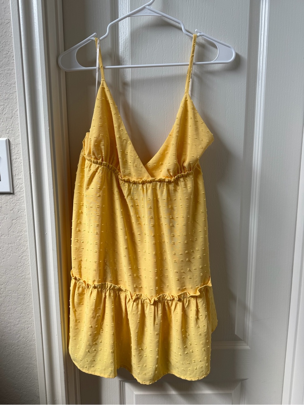 Yellow Spaghetti-Strap Tiered Mini Dress